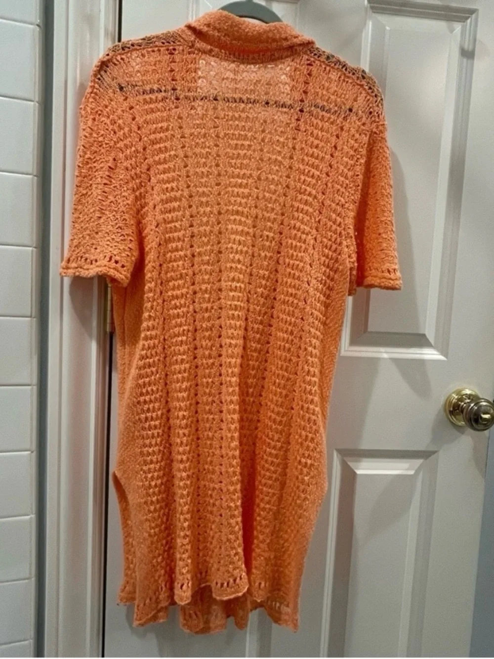 Free People Crochet Knit Sheer Boho Cardigan Swim Beach Cover-Up – Apricot – M